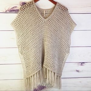 Elan Wool Blend Fringe Pullover Sweater Poncho